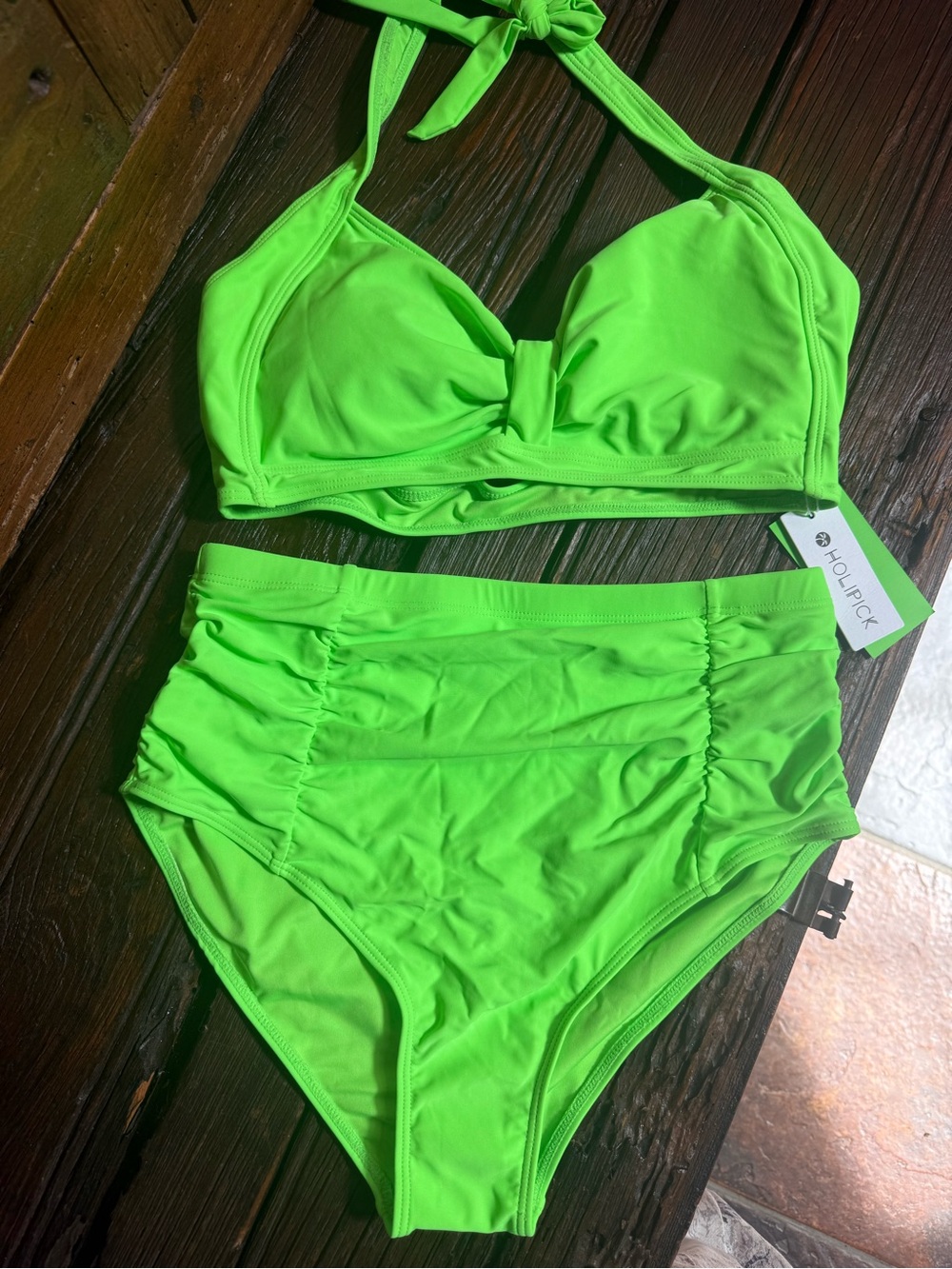 Holipick Neon Green High Waisted Bikini Set Size Medium NWT